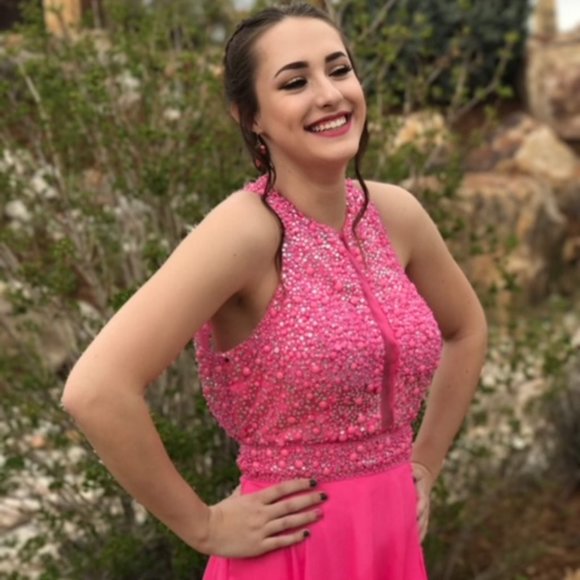 A pink bedazzled long prom dress - Picture 6 of 8